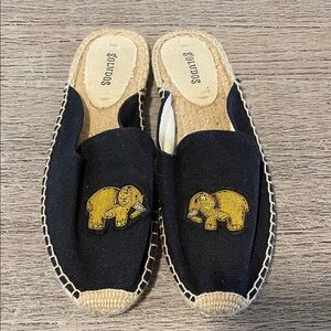 Soludos Black Flat Golden Elephant Espadrille Jute Slip On Shoes | Size 7
